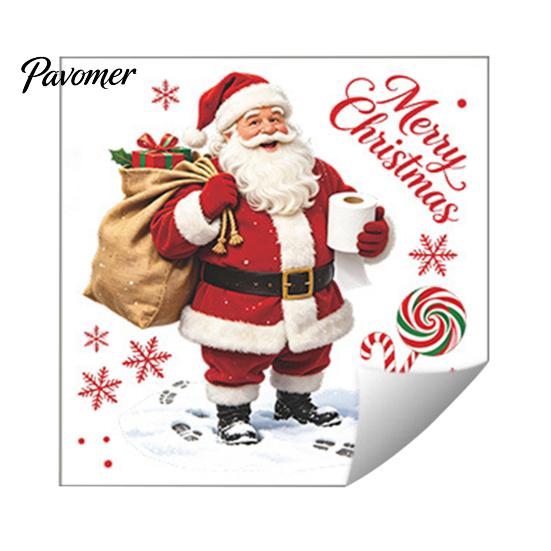 Christmas Party Bathroom Accessories Toilet Stickers, Funny Santa Claus Waterproof Lid Tank Seat Decals, Wall Decals Cistern Self-Adhesive Sticker,