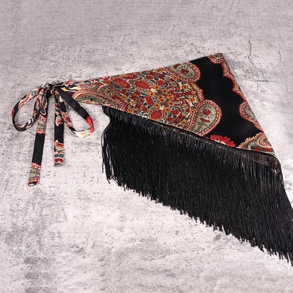 Retro Tassel Triangle Waistband Women Wide Waist Belt Embroidered Printed Corset Belt Shirt Dress Belt Coat Decor Accessories