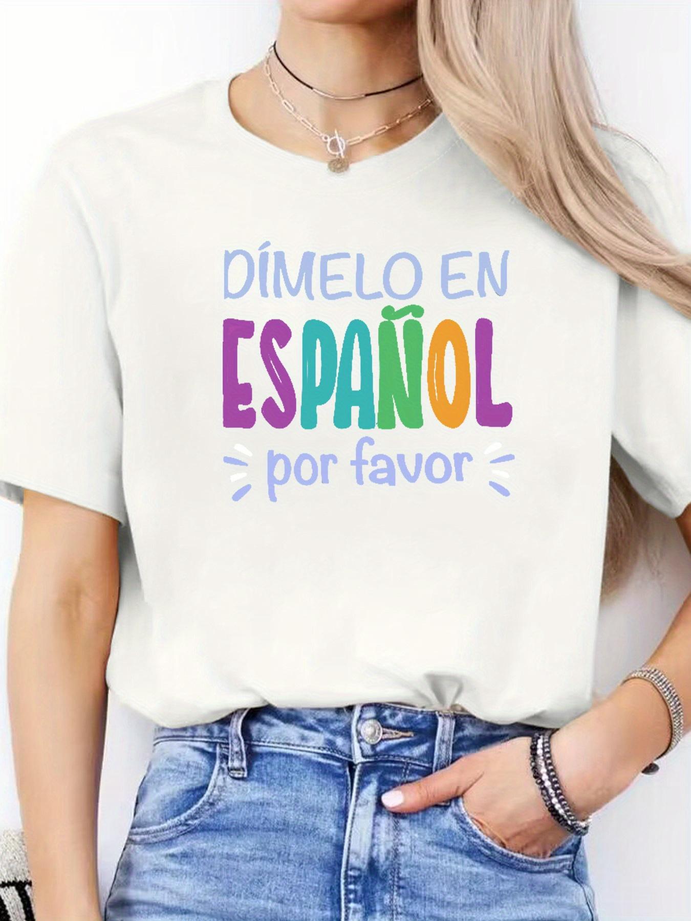 

Women s Spanish Alphabet & - Letter Print T-Shirt - Spanish-Suitable for Spanish Language Learners, Casual Round Neck Short Sleeve Blouse S белый