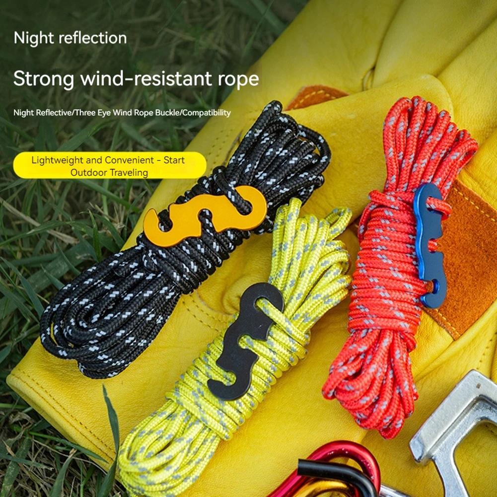 8 Rolls 4 Meters Outdoor Tent Ropes Reflective Ropes Canopy Ropes Reinforced Windproof Ropes with Buckles Camping Accessory