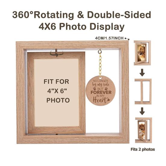 Pet Memorial Wooden Photo Frame, Rotatable Dog Cat Picture Display Frame, Desktop Decorative Photo Holder for 4x6-Inch Photos