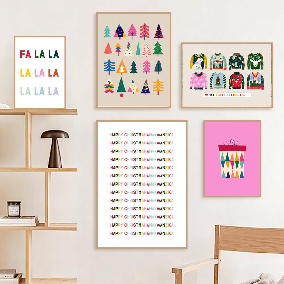 Christmas Gift Wall Art Decor New Year Holiday Poster Canvas Painting Nordic Retro Snowflake Bell Prints Pictures Kid Room Decor