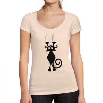 T-Shirt Femme col Rond Decollete Drole Chat Tomber Imprime Tee