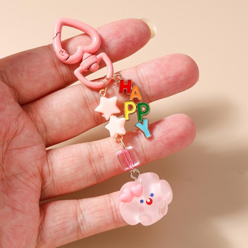 Adorable Cloud Star Beaded Keychain Bag Charm Resin Metal Accessory Bags Pendant for Keys or Purse Decoration