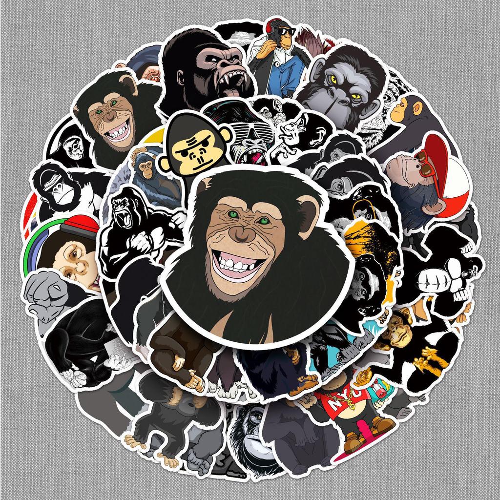 50 Gorilla Graffiti Stickers - Waterproof Cartoon Animal Designs for DIY Skateboards, Phone Cases, and Luggage.