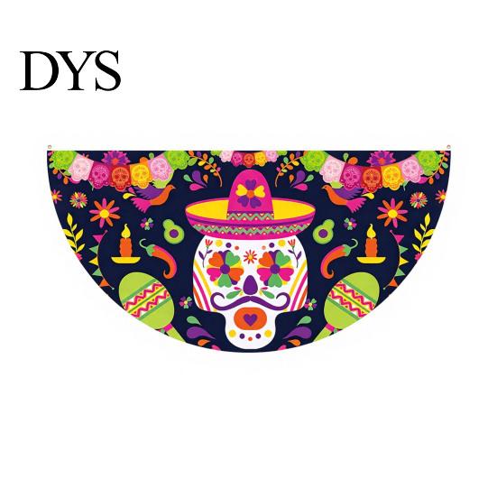 Colorful Cemetery Memorial Flag Day of The Dead Skull Bunting Banner, Marigold Print Fiesta Yard Sign Hanging Flag, Sugar Outdoor Party Decor
