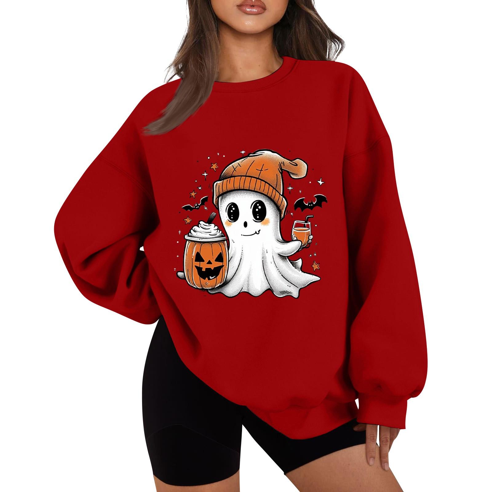 

Женская зимняя модная повседневная толстовка с длинным рукавом и принтом на Хэллоуин M киноварь