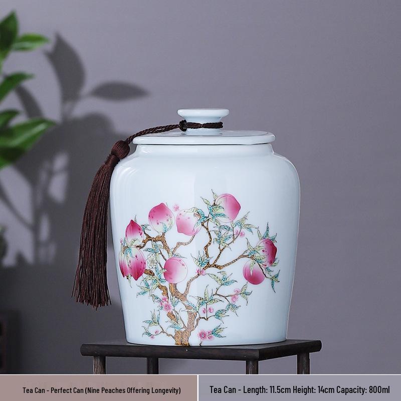 Large Ceramic Tea Storage Canister for Red, Green, Longjing, Biluochun, and Pu'er Tea - Half Jin Capacity
