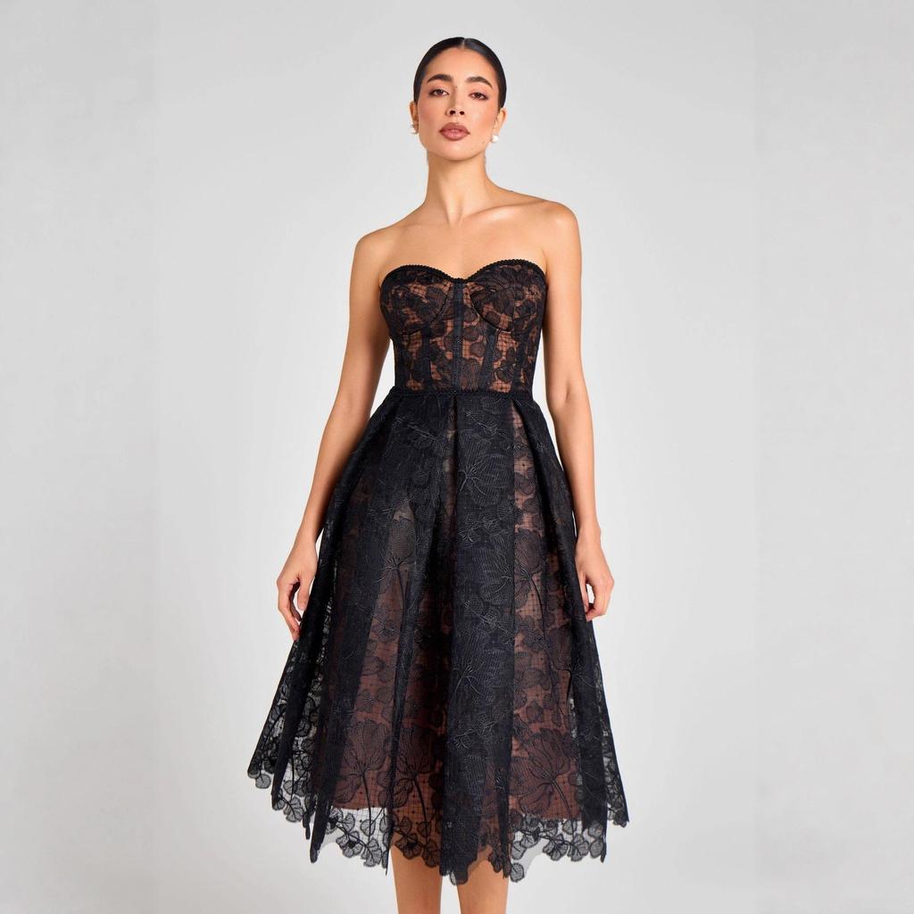 Summer Strapless Embroidered Lace Evening Gown - Sexy European & American Style
