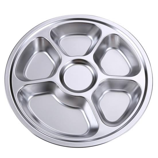 Prato de Jantar Seguro Reutilizável Lavável na Máquina de Lavar Louça Grande Capacidade Louça Aço Inoxidável 2/3/4/5/6 Divisórias Redondo