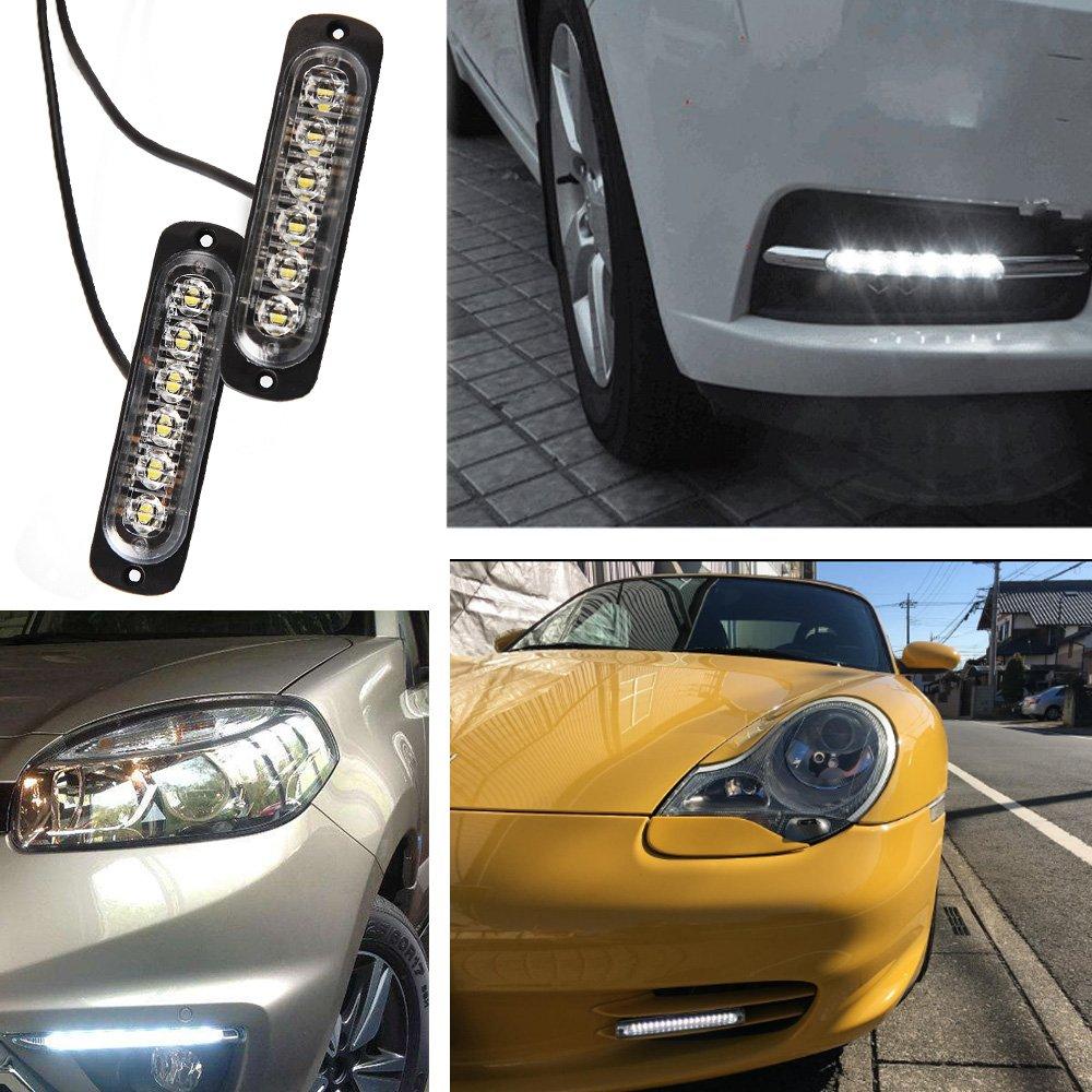 Poopee LED Daytime Running Lamp, Waterproof, Blue/White, for /24V Cars, Dustproof, Shockproof, 6 LEDs,