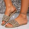Slippers Rhinestone Slippers Women's Outer Wear Foreign Trade Perennial Trendy Fashion Rhinestone Open-toe Flat-bottomed Beach Mop