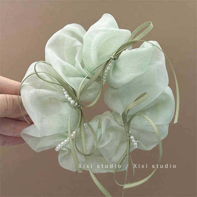 Korean Style Sweet Bow Fluffy Mesh Hair Tie for Women s Bun