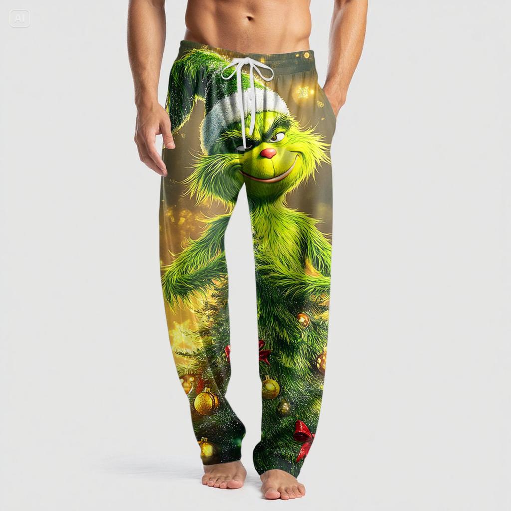 Men's Knitted Fashion Print Pocket Casual Pants Pajama Pants
