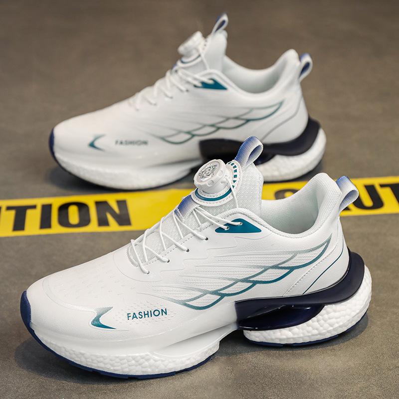 New rotating buckle men's shoes women's shoes couple trendy shoes are really explosive leather surface selection button running shoes casual