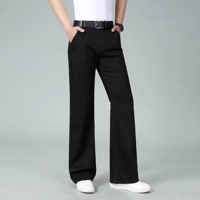 Calças jeans largas elásticas de cintura média masculinas, calças retas grandes e casuais masculinas
