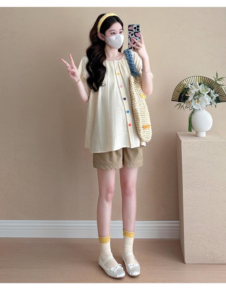2026 Korean Puff Sleeve Doll Shirt & Belly Support Shorts Set