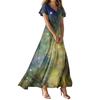 Women's Summer Casual Fashion -Print V-Neck Short-Sleeve Patchwork Dress