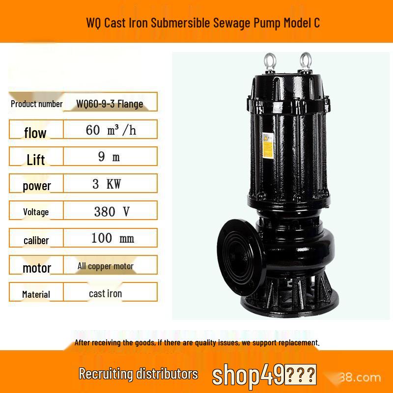 Basement WQ Cast Iron Submersible Sewage and Sludge Pump - Industrial High Head Water Pump