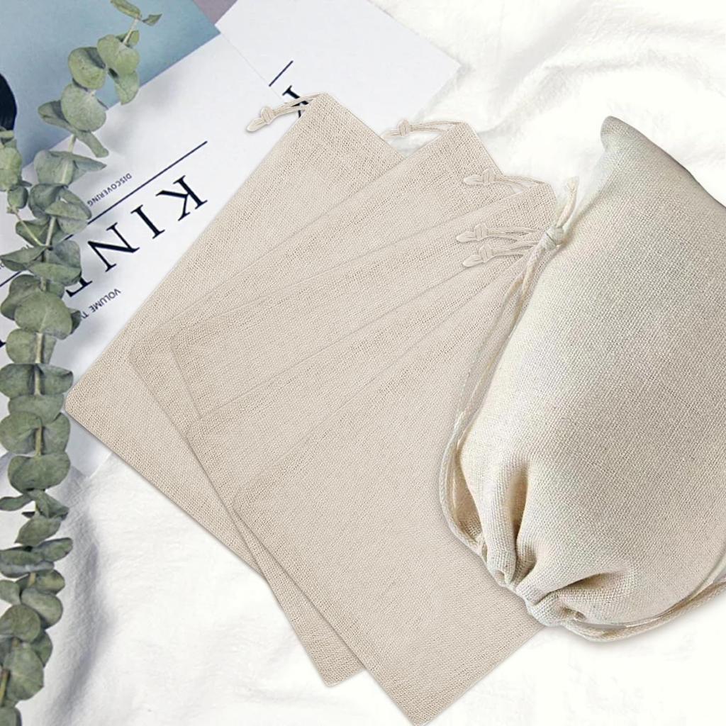 Natural Cotton and Linen Bundle Pocket Soft Drawstring Storage Bag Beige 15 Pack