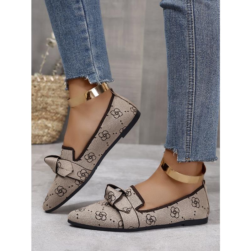 Women's Pointed Toe Flying Woven Loafers, Bow Decor Slim Fit Flat Shoes, Casual Slip On Daily Ladies Single Shoes