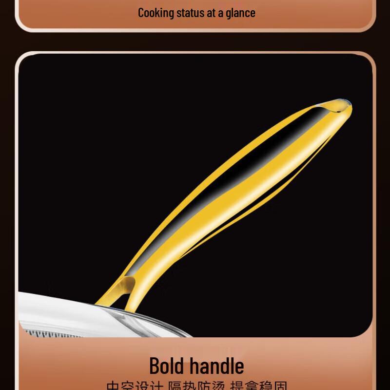 28cm Edelstahl Waben-Bratwok mit goldenem Griff und Deckel