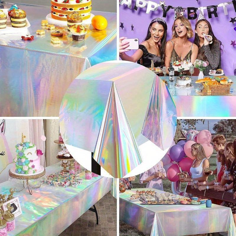 Iridescence Laser Aluminum Film Tablecloth Table Cover Happy Birthday Party Decortion Kids Baby Shower Tablecloth Supplies