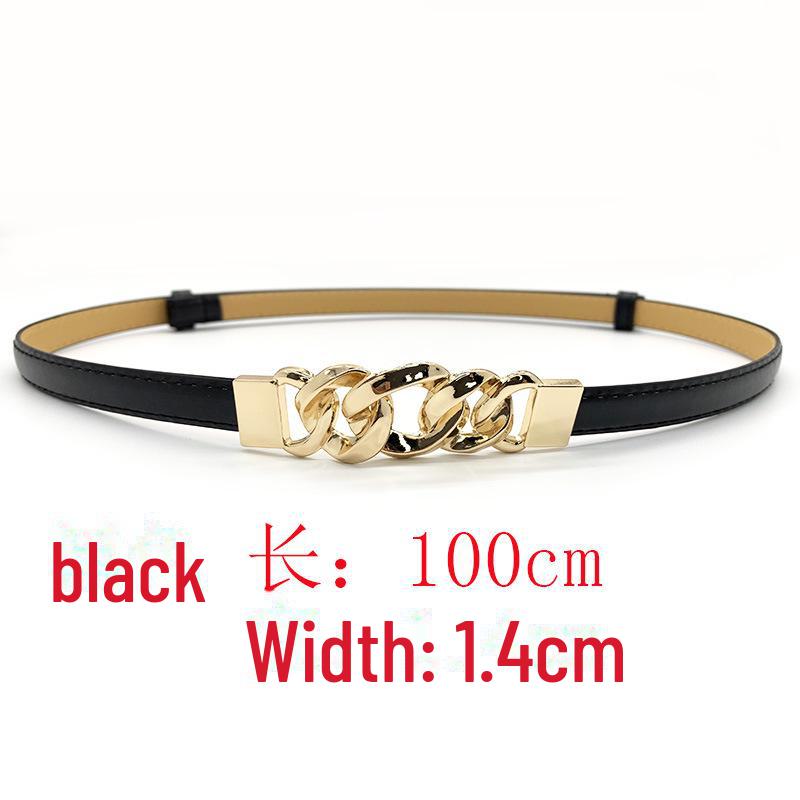 

Регулируемый тонкий пояс в корейском стиле для женщин - модный аксессуар для платья и рубашки с пряжкой-цепочкой чёрный