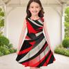 Girls Sleeveless Round Neck Geometric Printed A Line Flared Dress Red Black Beige