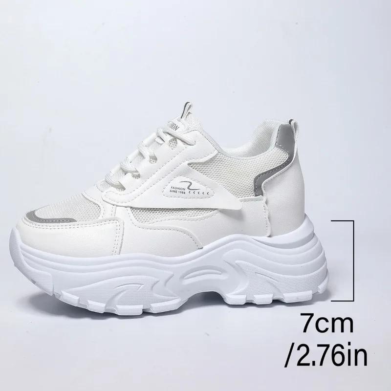Fashion Plus Size 2025 Mesh Women's Vulcanize Shoes Outdoor Breathable Increase Height Lace Up Sneakers Versatile Ladies Casual Shoes