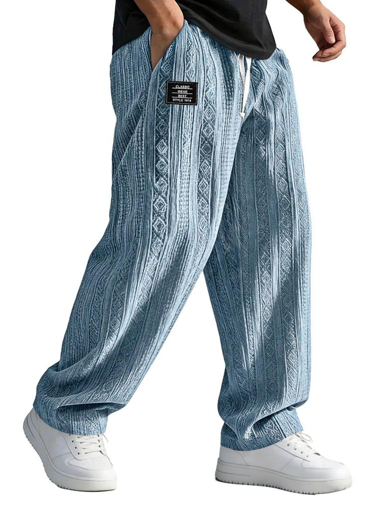 European and American straight-tube loose-tie sports casual pants knitted jacquard trousers men's versatile