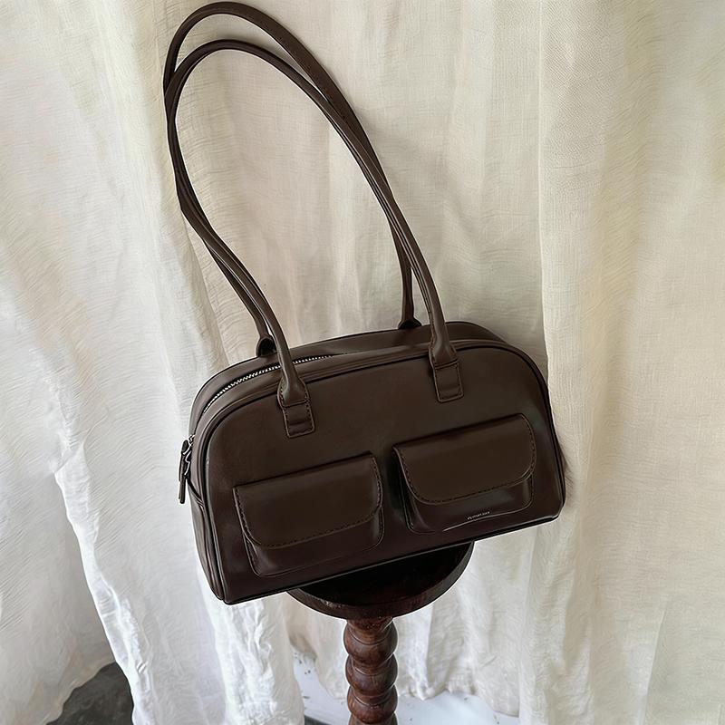 Retro Korean INS Style Autumn Large Capacity Brown Bowling Handbag Women s Shoulder Bag New 2026 Fashi Trend Bag 28x11x15CM