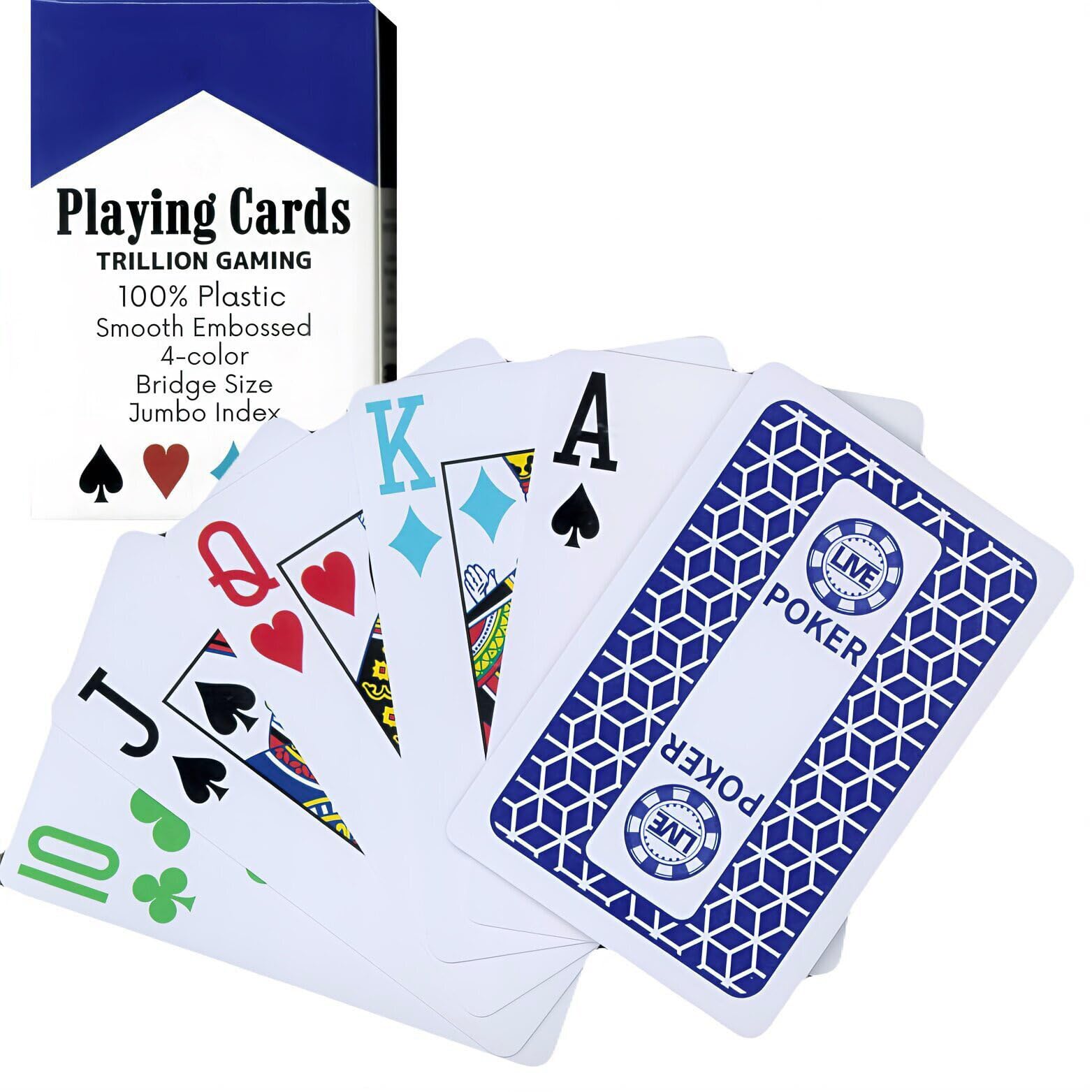 

Trillion Gaming Ocean s Blue Bridge Size Poker Deck 4-Color Playing Cards Multiple Hand Increase Gimmicks Jumbo Index