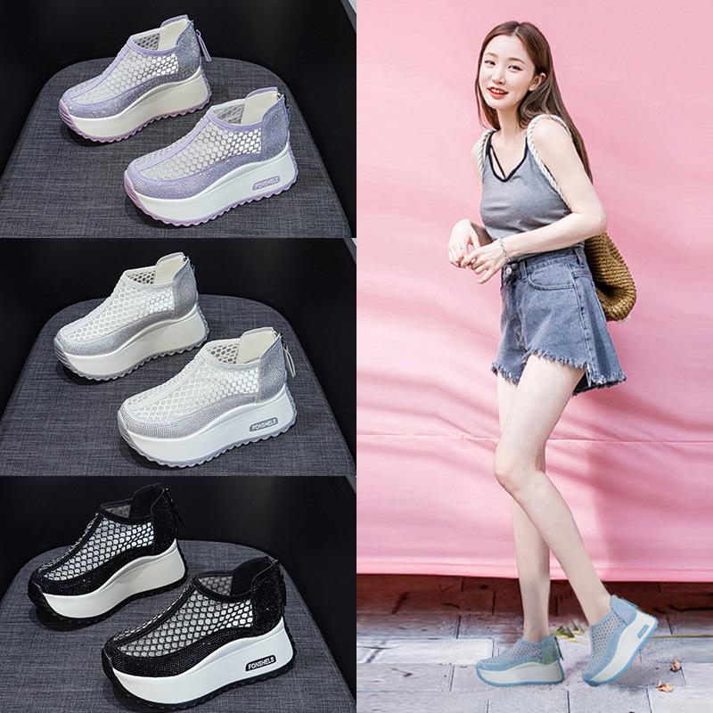 Hollow Women's Sandals 2025 Xia Xin Round Head Special Mesh Breathable Casual Fashion Explosion Thick Sole Heightening Dad Shoes