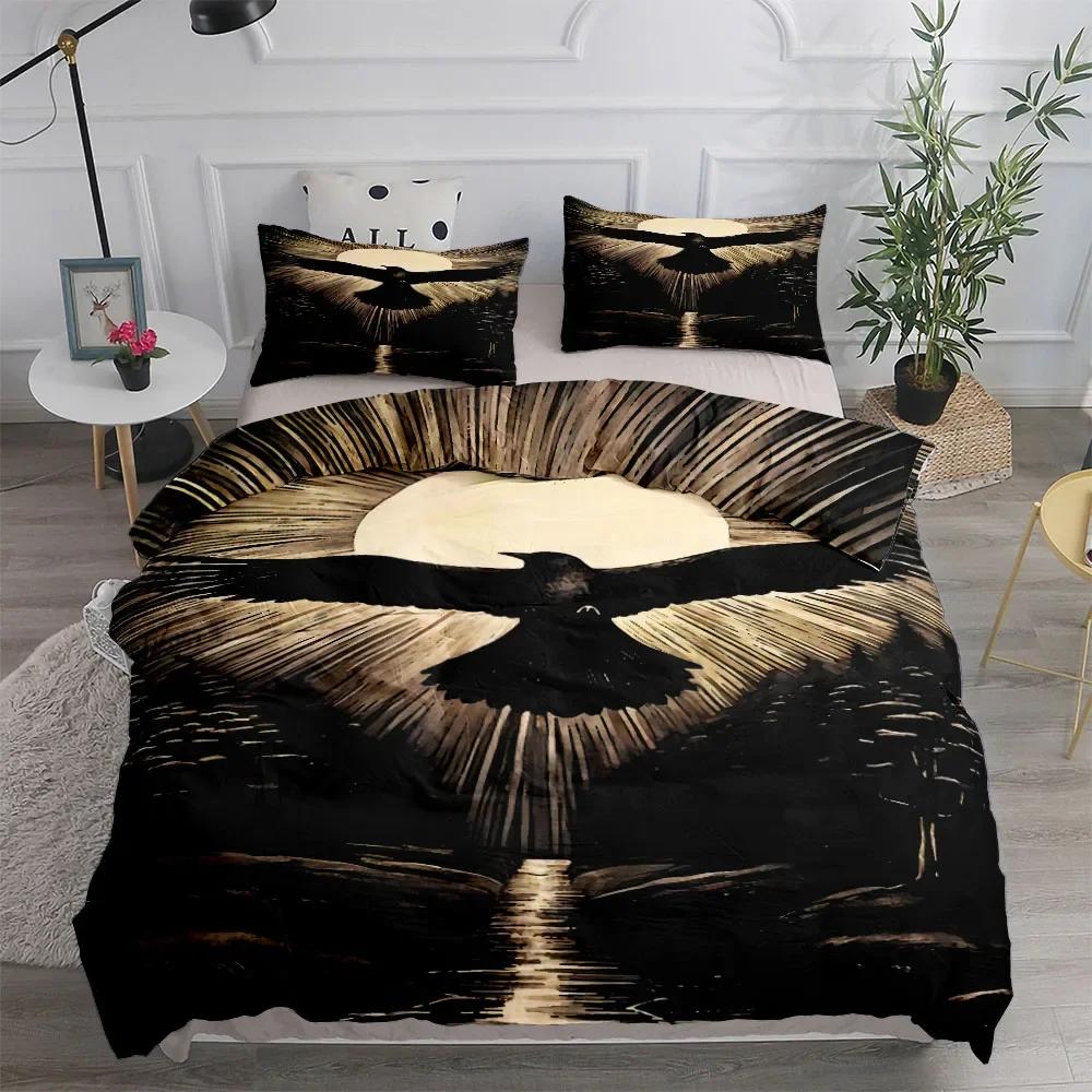 Floral Garden Gothic Raven Duvet Cover Set King Queen Double Full Twin Single Size Bed Linen Set