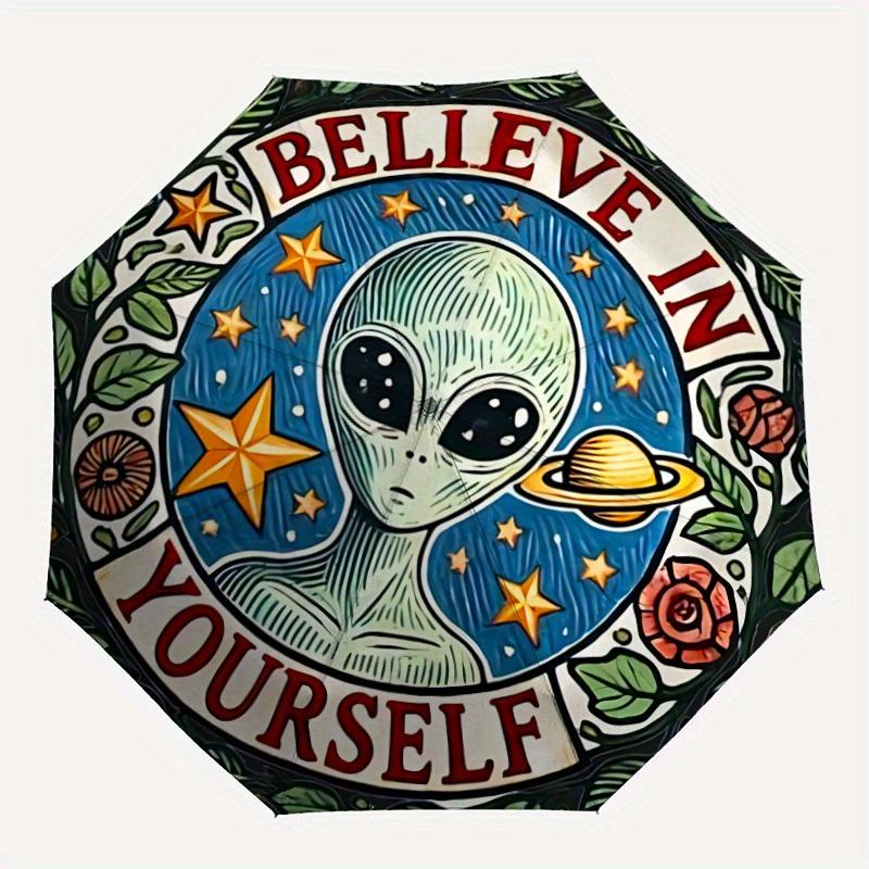 

1pc Alien Motivation Automatic Folding Umbrella - Lightweight, Retractable Design with 8-Rib Durability, Perfect for Outdoor Adventures, Fas