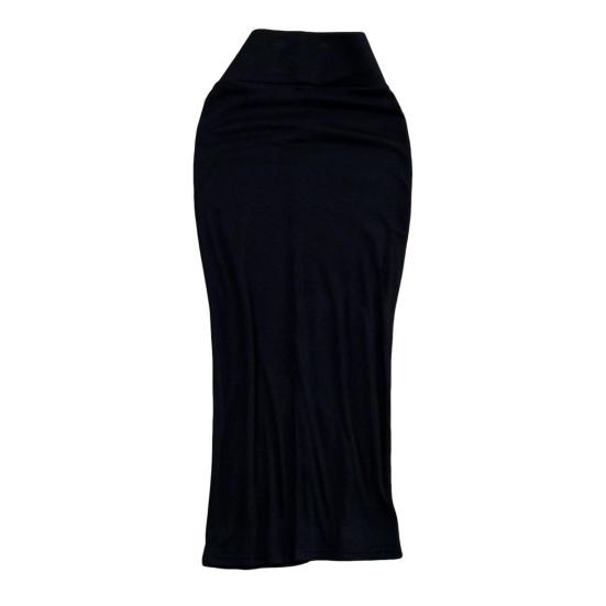 Dámská midi sukně jednobarevná s rozparkem vzadu, s vysokým pasem, rybího střihu, obepínající boky, do kanceláře, pouzdrová sukně