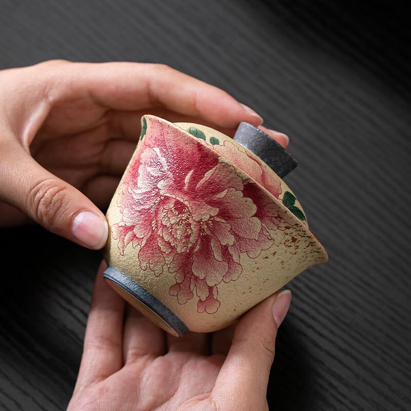 Shangqi Vintage Feuerstein Rot Pfingstrose Sancai Gaiwan