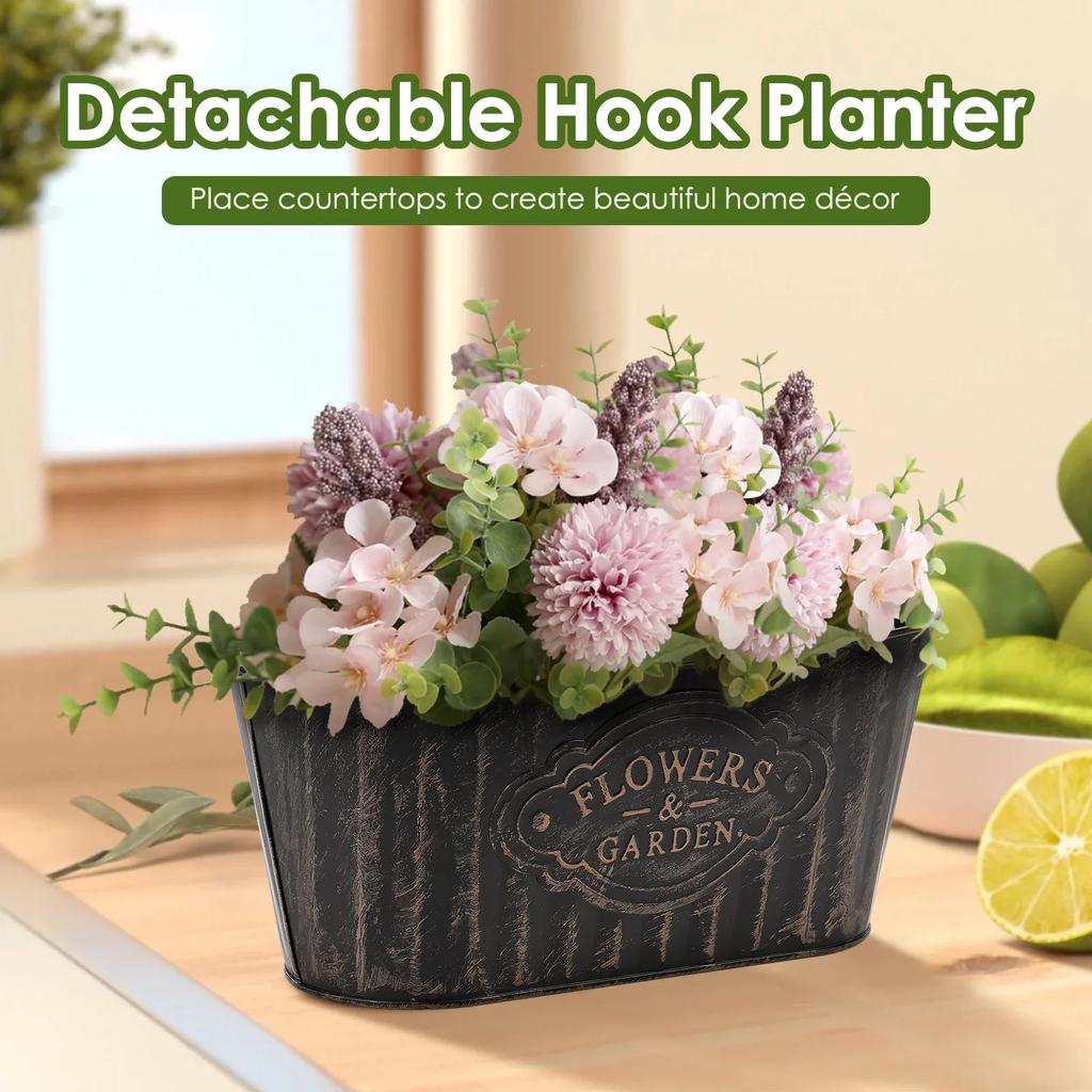 4Pcs Hanging Plants Planter Metal Iron Flower Pots Decks Railings Fence Buckets Outdoor Garden Balcony Decoration