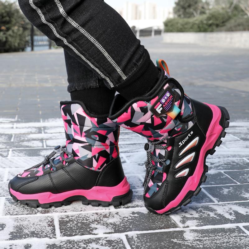 Детская зимняя плюшевая теплая спортивная обувь с высоким берцем из хлопка — фото 19