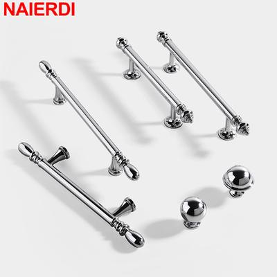 NAIERDI Brass Silver Furniture Handles Bright Chrome Kitchen Cabinet Handle Cupboard Door Pulls Dresser Drawer Knobs Hardware