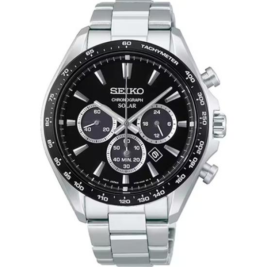 SEIKO SBPY185 Solar Chronograph Black Dial 10 ATM Water-Resistant Watch Men's