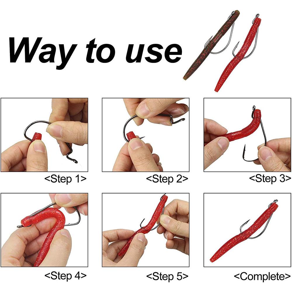 50Pcs Bass Fishing Worm Hooks Kit High Carbon Steel Offset Bass Fishing Hooks for Bass Trout Saltwater Freshwater Fishing Tackle