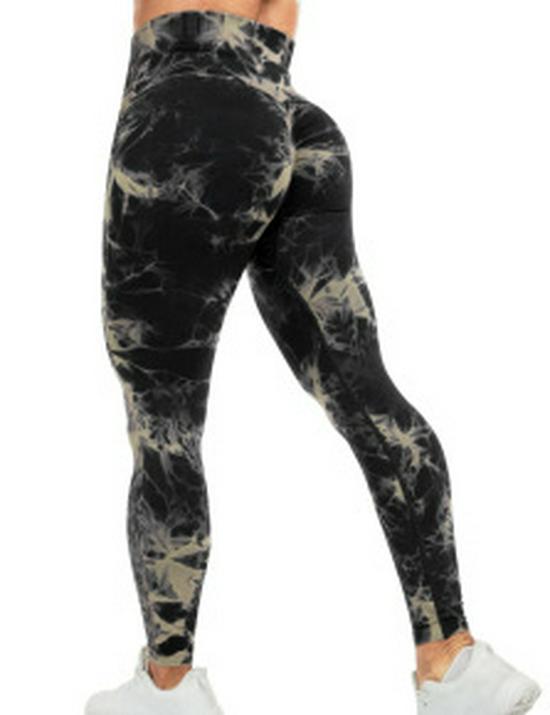 Women's Tie-Dye Peach Yoga Leggings - High Waist, Hip Lift, Sports & Running Fitness Pants