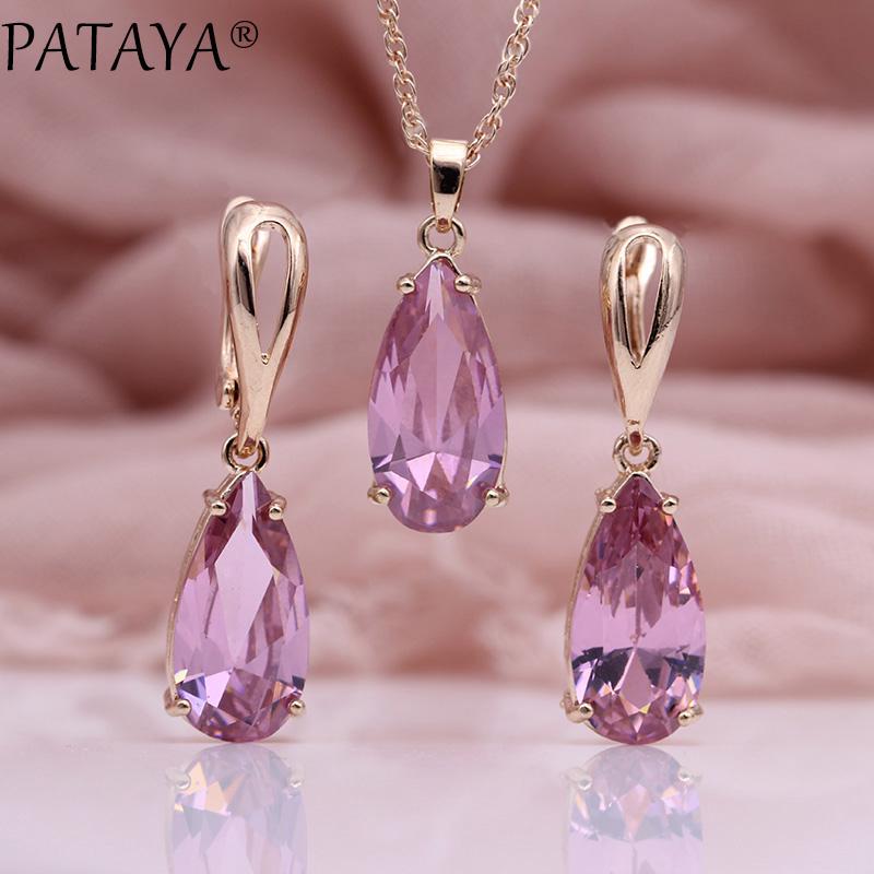 

PATAYA Blue Water Drop Серьги Подвески Ожерелья Наборы Циркон Модный комплект