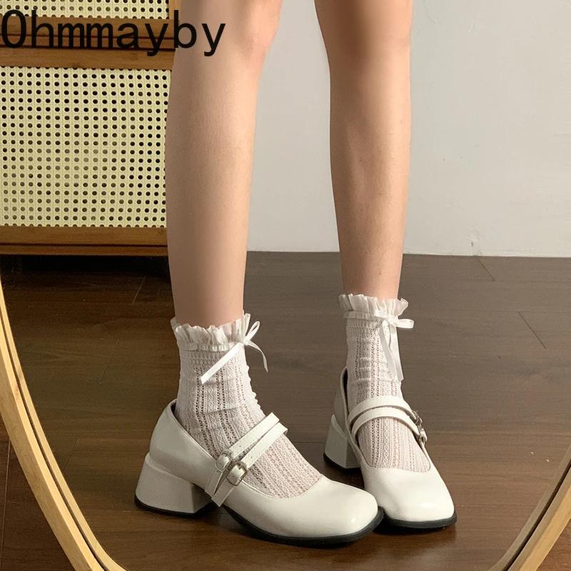 Scarpe Mary Jane da Donna in Vernice Primavera di Design Moda Décolleté a Punta Quadrata Bassa Scarpe Casual da Abito