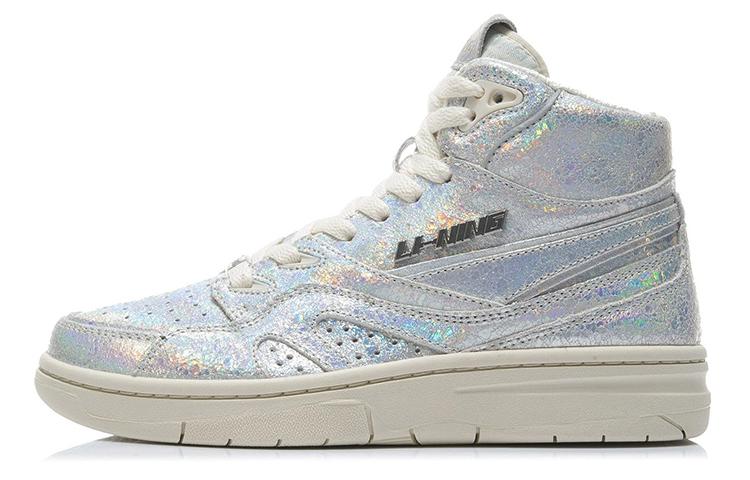 Li Ning 937 Deluxe Hi Высокие Винтажные Баскетбольные Кроссовки Женские Серебристые AGBR080-2 35.5