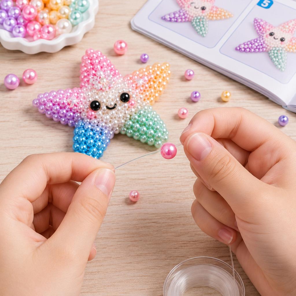 DIY Bead Art Kit Starfish Design Creative Craft Set with Assorted Beads Base Accessories and Instructions for Handmade Projects