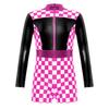 Girls Race Car Racer Costume Long Sleeve Checkerboard Print Back Zipper Short Jumpsuit Cosplay Costume