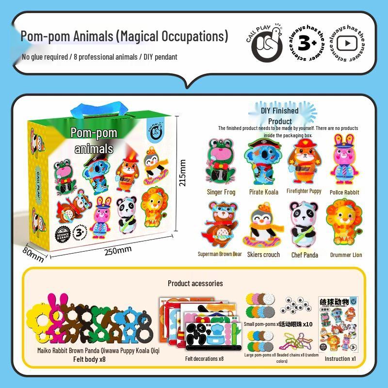 Keda Ya Kids DIY Pom-pom Animal Ornament - Creative Non-woven Toy for 3+ Years